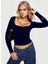 Uzun Kollu Kare Yaka Slim Fit Kadın Crop Bluz 1