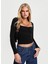 Uzun Kollu Kare Yaka Slim Fit Kadın Crop Bluz 2
