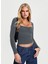 Uzun Kollu Kare Yaka Slim Fit Kadın Crop Bluz 1