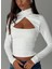 Kadın Uzun Kollu Cut Out Bluz – Çapraz Yaka, Crop Fit, Esnek Kumaş 1