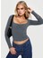 Uzun Kollu Kare Yaka Slim Fit Kadın Crop Bluz 7