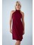 Kadın Bordo Halter Yaka Midi Elbise LPP1309 4