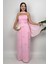 Lilina Straplez Fiyonk Detaylı Şal Aksesuarlı Uzun Pembe Abiye Elbise 1