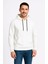 Erkek Üç Iplik Kapüşonlu Kanguru Cepli Sweatshirt Hoodie - Beyaz 1