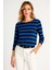 Kadın Çizgili Basic Bluz - Mavi Siyah - Günlük Rahat Şık Kombin - Yeni Sezon Trend 1