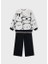 Siyah Kız Çocuk Kedi Desenli Kazak ve Pantolon Takım 4583 1