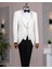 Italyan Stil Slim Fit Şal Yaka Ceket Yelek Pantolon Damatlık Set Beyaz T13695 2