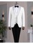 İtalyan stil slim fit taşlı ceket yelek pantolon damatlık set beyaz T14531 1