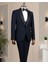Italyan Stil Slim Fit Sivri Yaka Taşlı Ceket Yelek Pantolon Damatlık Set Lacivert T14533 1