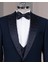 Italyan Stil Slim Fit Sivri Yaka Taşlı Ceket Yelek Pantolon Damatlık Set Lacivert T14533 2