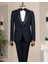 Italyan Stil Slim Fit Sivri Yaka Taşlı Ceket Yelek Pantolon Damatlık Set Lacivert T14533 5