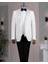 İtalyan stil slim fit taşlı ceket yelek pantolon damatlık set beyaz T14534 4