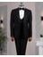 Italyan Stil Slim Fit Sivri Yaka Taşlı Ceket Yelek Pantolon Damatlık Set Siyah T14529 4