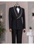 Italyan Stil Slim Fit Şal Yaka Taşlı Ceket Pantolon Damatlık Set Siyah T14548 1