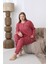 Kadın Kışlık Büyük Beden Curve Nakışlı Desenli Yakası Düğmeli Uzun Kollu Pijama Takımı 2