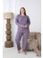 Kadın Kışlık Büyük Beden Curve Nakışlı Desenli Yakası Düğmeli Uzun Kollu Pijama Takımı 1