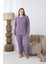 Kadın Kışlık Büyük Beden Curve Nakışlı Desenli Yakası Düğmeli Uzun Kollu Pijama Takımı 3