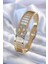 316L Çelik Gold Renk Zirkon Taşlı Yonca Model Kadın Kelepçe - TJ-BB5589 1