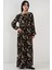 Kadın BDART Bağlamalı Desenli Maxi Elbise Black 2