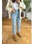 Kadın Mavi Kar Yıkama Yüksel Bel Mom Jeans Likralı Boyfrend Pantolon 2