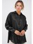 Kadın BDART Düğmeli Oversize Saten Gömlek Black 1