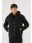 Erkek Siyah Su ve Rüzgar Geçirmez Kürklü Çıkartılabilir Kapüşonlu Mont&kaban 3