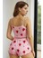 Pamuklu Pembe Üstüne Çilek Desen Fitilli Askılı Şortlu Pijama Takımı 2