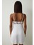 Kırık Beyaz Bridal Dantelli V Yaka Kısa Çeyizlik Gecelik 4