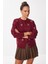 Kalp Nakışlı Şık Düğmeli Triko Hırka LNX0003 Bordo 2