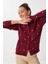 Kalp Nakışlı Şık Düğmeli Triko Hırka LNX0008 Bordo 1