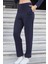 Kadın Esnek Modal Kumaş Yüksek Bel Cepli Bacak Kısmı Rahat Kesim Dar Paça Pantolon-Lacivert 4