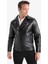 Su ve Rüzgar İtici Slim Fit Dar Kesim Mevsimlik Astarlı Fermuarlı İç Cepli Suni Deri Biker Mont C5715AX25AU 4