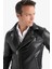 Su ve Rüzgar İtici Slim Fit Dar Kesim Mevsimlik Astarlı Fermuarlı İç Cepli Suni Deri Biker Mont C5715AX25AU 7