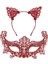 Eğitici Çocuk Romantik Kırmızı Dantel Maske Seti – Kedi Kulaklı Taç ve Maske 3 No 1