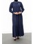 Ribanalı Eteği Büzgülü Elbise - Lacivert 2