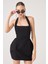 Boyundan Askılı Cepli Mini Yerry Elbise Siyah 4