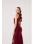 Balıkçı Yaka Yırtmaçlı Uzun Valentina Elbise Bordo 2