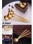 6 Adet Lüx Paslanmaz Çelik Kaşık Gold Uzun Saplı Yuvarlak Tatlı Kaşığı Kahve Dondurma Espresso Kaşık 1