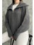Antrasit Devrik Yaka Fermuarlı Triko Hırka 7