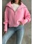 Pembe Devrik Yaka Fermuarlı Triko Hırka 6