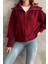 Bordo Devrik Yaka Fermuarlı Triko Hırka 5