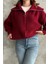 Bordo Devrik Yaka Fermuarlı Triko Hırka 6