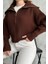 Kahverengi Devrik Yaka Fermuarlı Triko Hırka 2