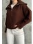 Kahverengi Devrik Yaka Fermuarlı Triko Hırka 7