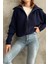 Lacivert Devrik Yaka Fermuarlı Triko Hırka 1