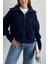 Lacivert Devrik Yaka Fermuarlı Triko Hırka 2
