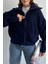 Lacivert Devrik Yaka Fermuarlı Triko Hırka 3