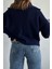 Lacivert Devrik Yaka Fermuarlı Triko Hırka 5