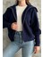 Lacivert Devrik Yaka Fermuarlı Triko Hırka 7