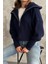 Lacivert Devrik Yaka Fermuarlı Triko Hırka 8